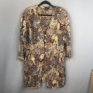 Vintage Baba Top Womens One Size Cheetah Safari Animals African Art To Wear